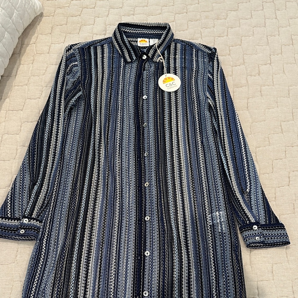 C&C California Navy, Black & White Striped Women's Swim Coverup